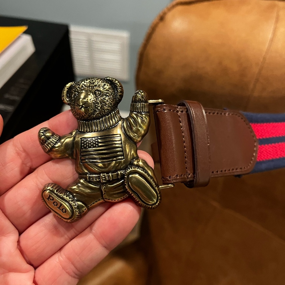 Ralph Lauren Bear Buckle Brown and Blue Belt